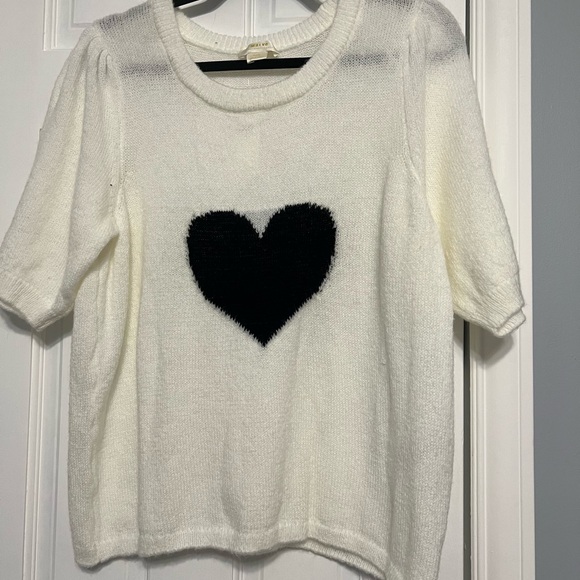 Anthropologie White Sweater with Black Heart - Picture 1 of 2